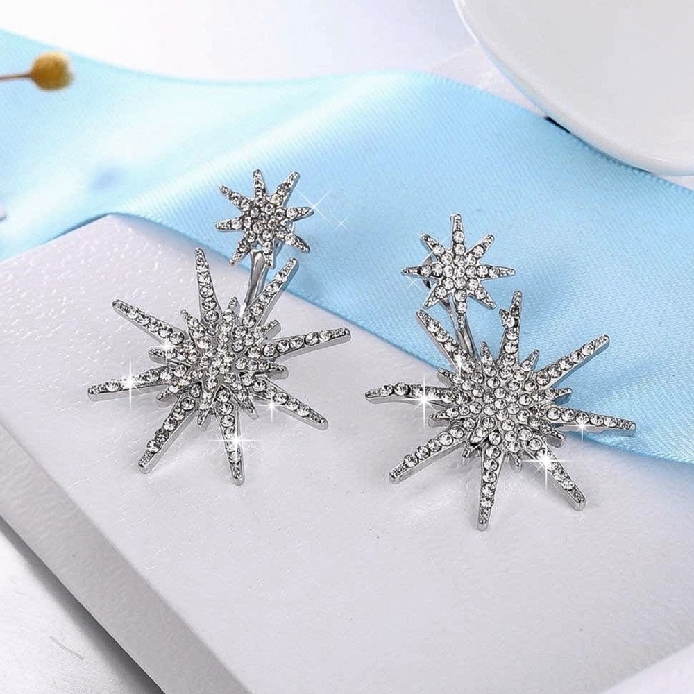 NEW - Crystal Star w/Starburst Jacket Earrings